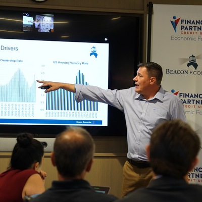 Dr. Christopher Thornberg reviews the state of U.S. Economy at  Financial Partners Credit Union in Costa Mesa on September 29, 2022